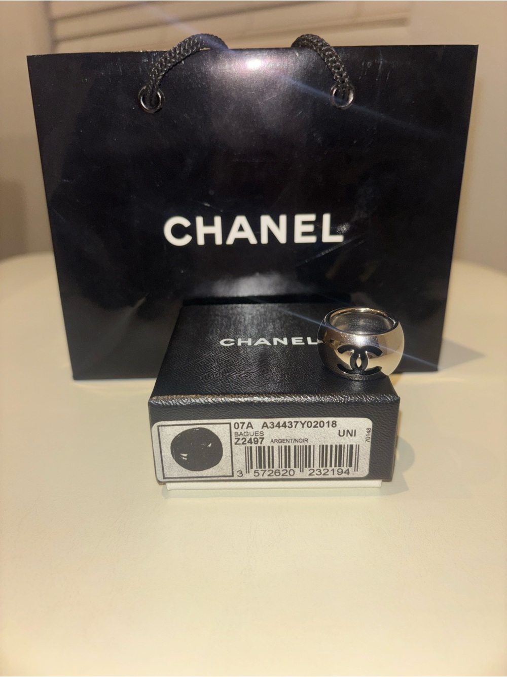 CHANEL Reversible Chunky Heart and CC Logo Wide Band Ring- Unisex